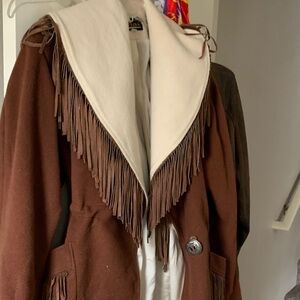 Lorovi Brown and Cream Fringe Women's Coat